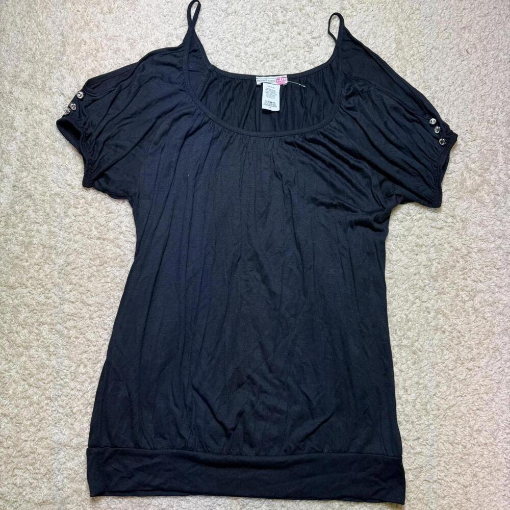 Vintage 2000s Body Central Black Rhinestone Sleeve Top SMALL